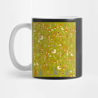 Christmas pattern with cute birds in green Mug